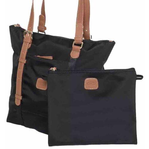 One Brics Medium Shopping X Bag Tote Bag Black Zipper Nylon Leather - Handle/Strap: Brown, Hardware: Gold, Exterior: Black