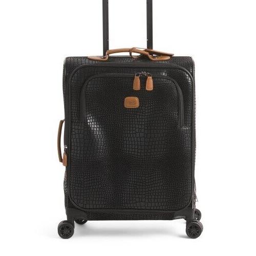 Brics 21in Black Leather Croc Print Soft Case Expandable Carry-on Spinner