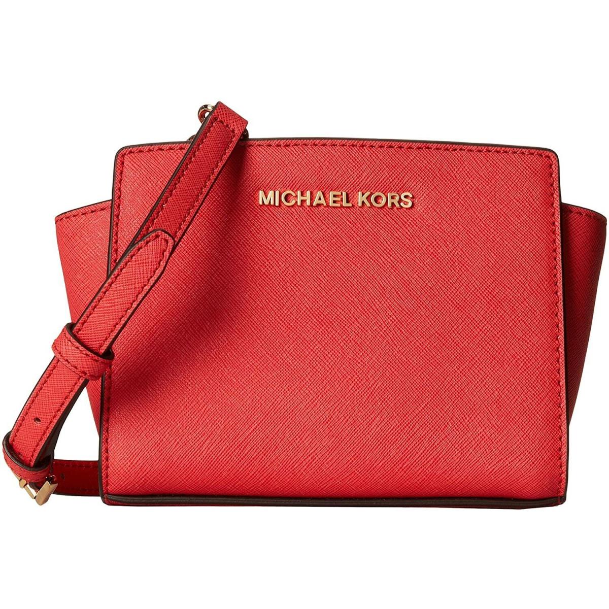 Michael Kors Selma Mini Messenger Leather Pink Grapefruit Handbag 32H3GLMC1L