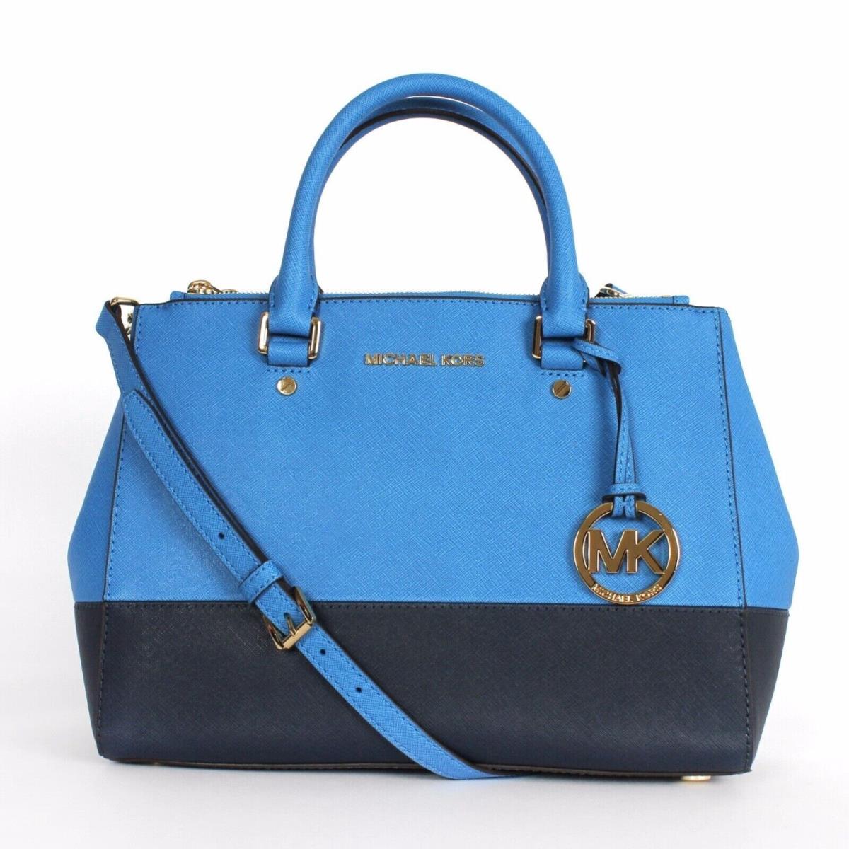 Michael Kors Sutton Medium Colorblock Satchel Heritage Blue Handbag Purse