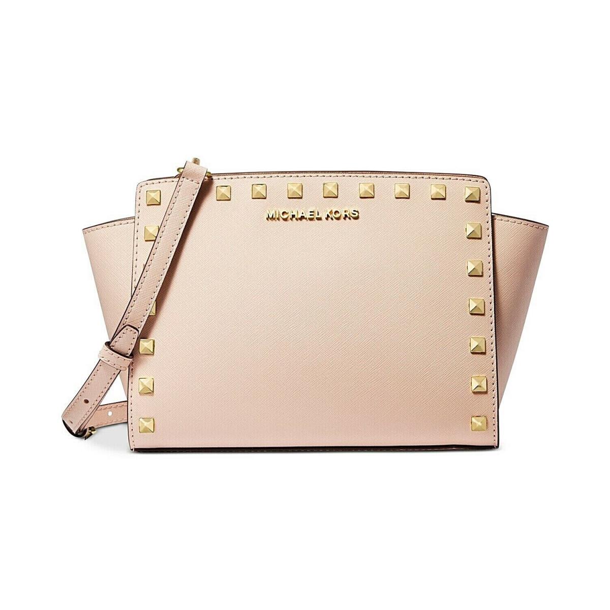 Michael Kors Selma Leather Stud Crossbody Soft Pink/gold