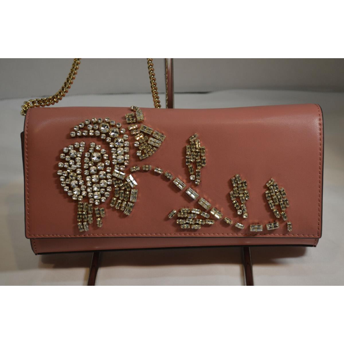 Michael Kors Bellamie Embellished Leather EW Crossbody Clutch Rose