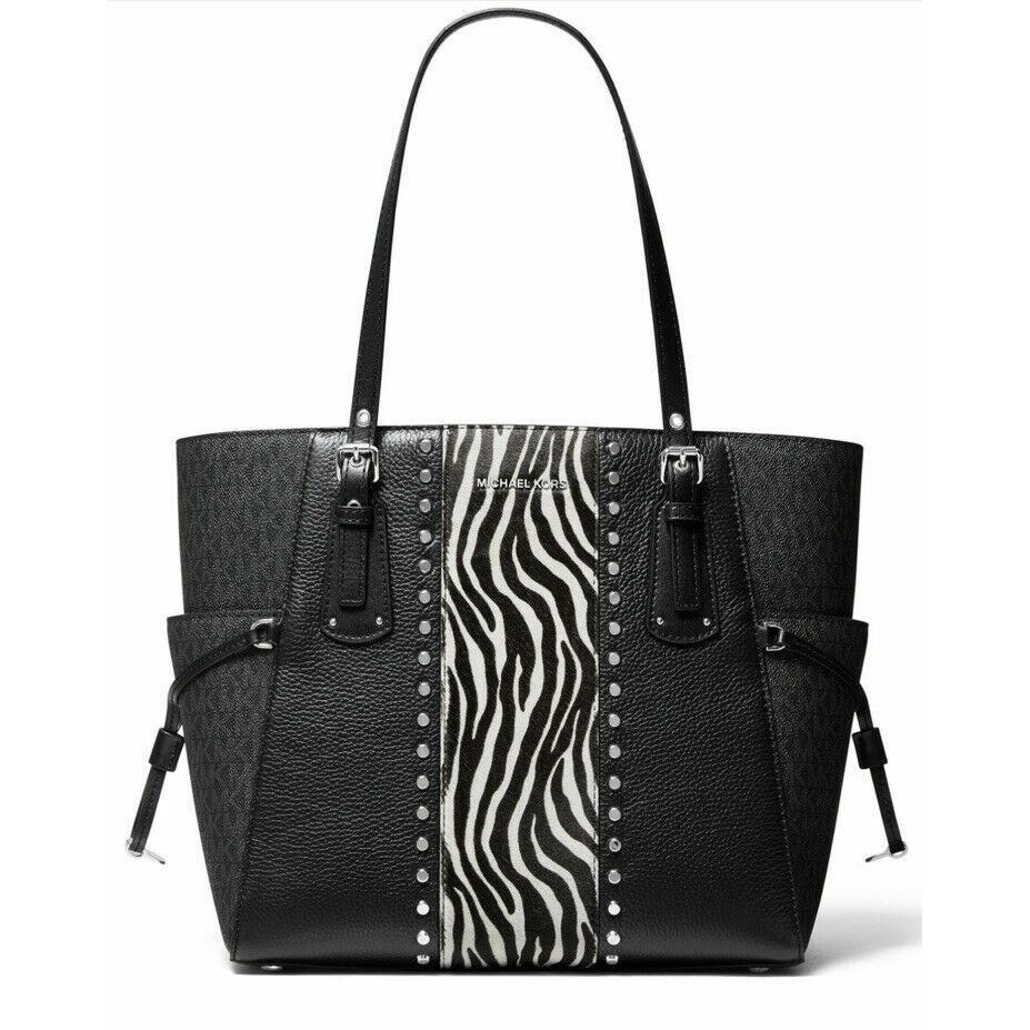 Michael Kors Voyager Zebra Print East West Signature Tote Black/silver