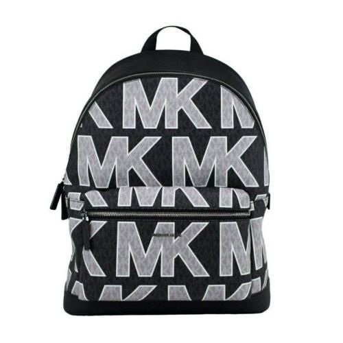 Michael Kors Women Cooper Black Signature Pvc Graphic Logo Backpack Bookbag Bag - Exterior: Black
