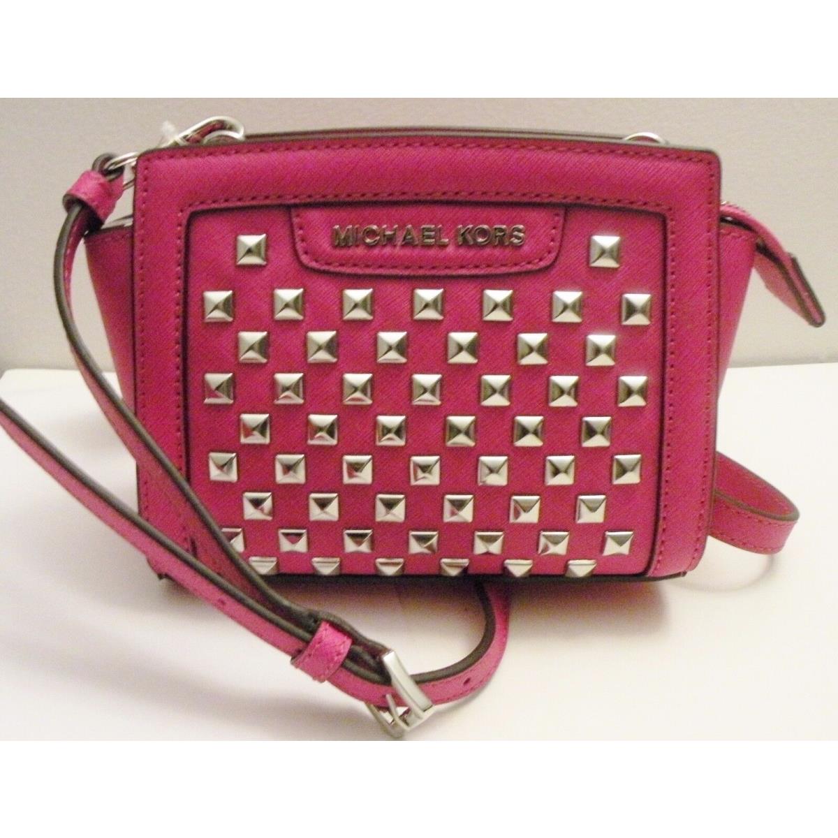 Michael Kors Crossbody - Selma Pyramid Stud Mini Messenger Raspberry