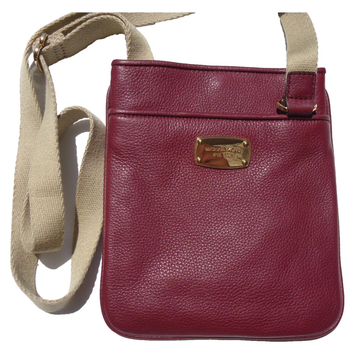 Michael Kors MK Jet Set Large Soft Pebble Leather Crossbody-claret/gold