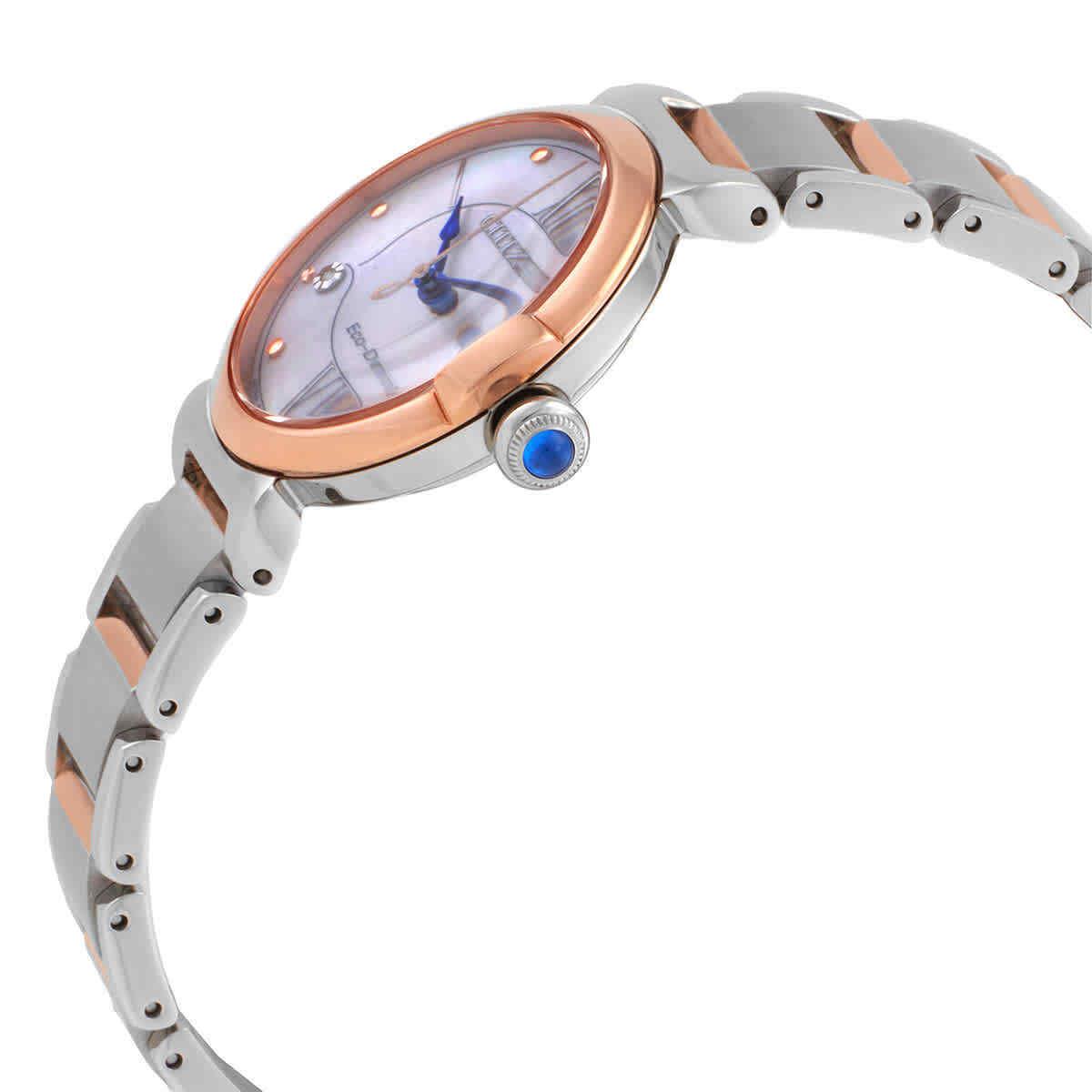 Citizen L Series Eco-drive Mop Dial Two-tone Ladies Watch EM1074-82D - Dial: , Band: Two-tone (Silver-tone and Rose Gold-tone), Bezel: Silver-tone