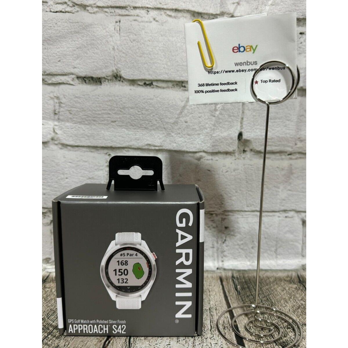 Garmin Approach S42 Gps Golf Smartwatch 010-02572-11 Polished Silver W/white Ba