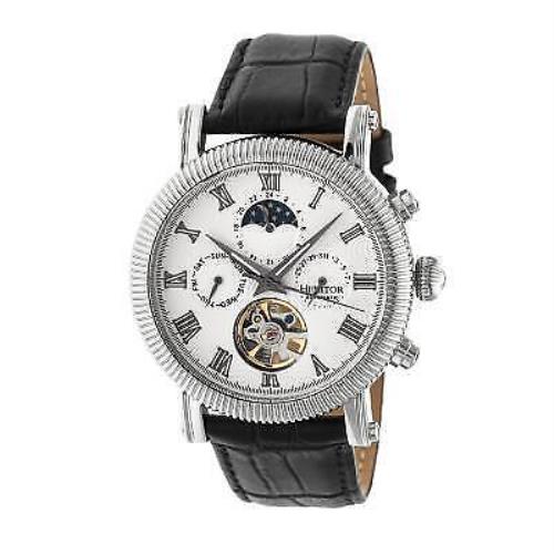 Heritor Automatic Winston Semi-skeleton Leather-band Watch - Silver/white - Dial: White, Band: Black
