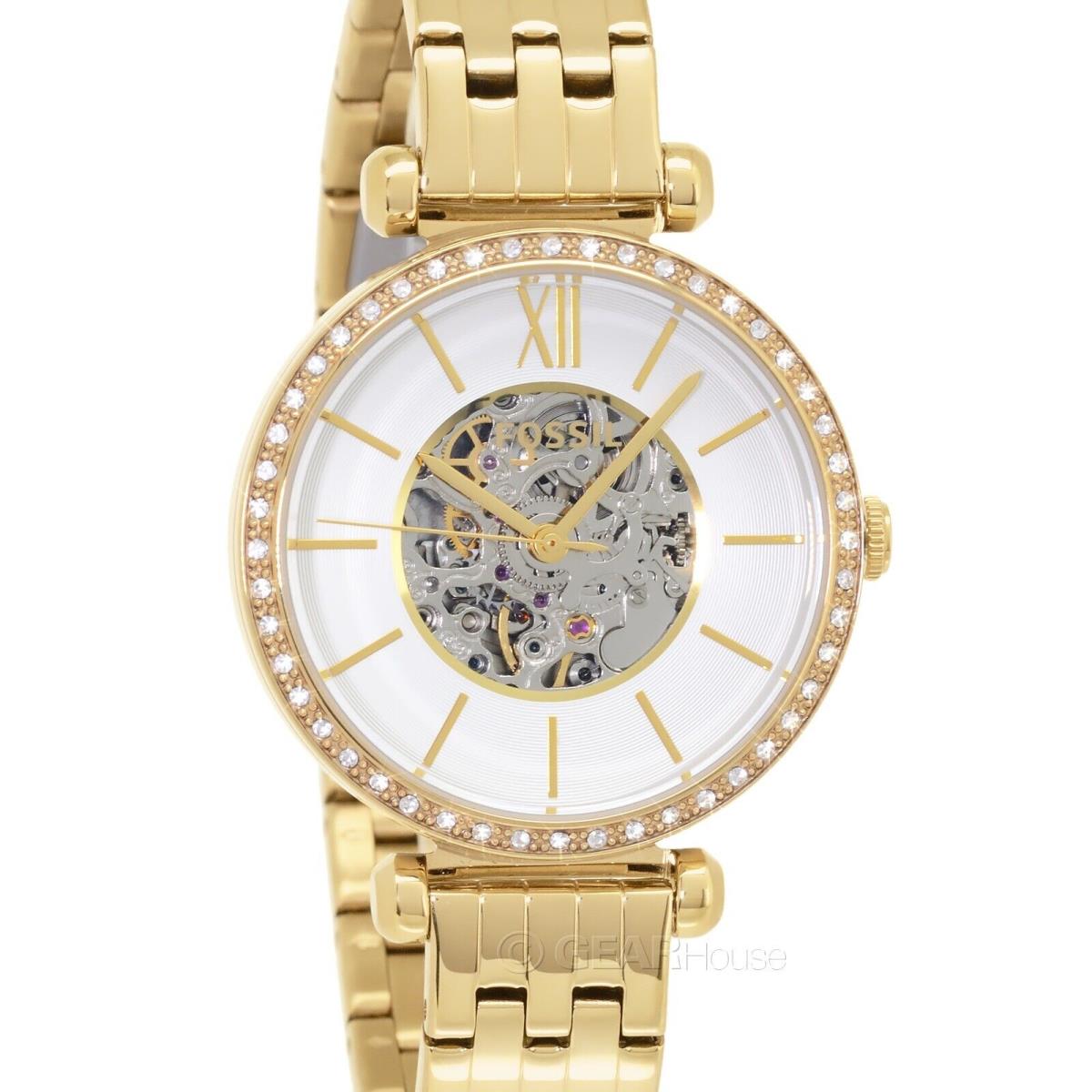 Fossil Tillie Womens Automatic Watch Gold Stainless Steel White Skeleton Dial