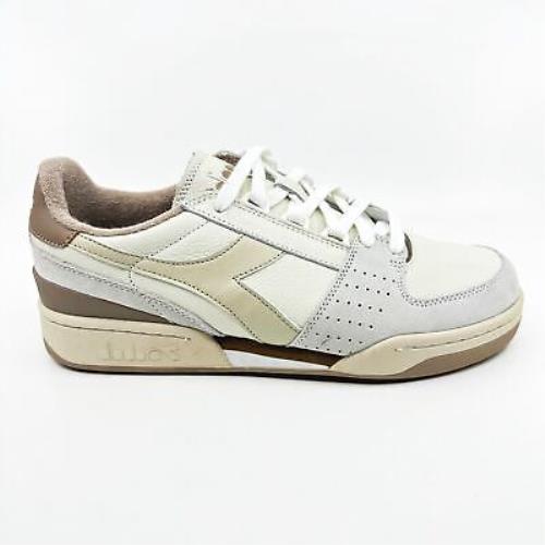 Diadora Davis Leather Premium White Sandshell Natural Mens Retro Sneakers