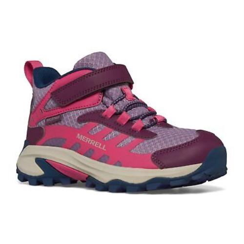 Merrell Kids Moab Speed 2 Mid A/c Waterproof Little Kid/big Kid - Berry/Navy