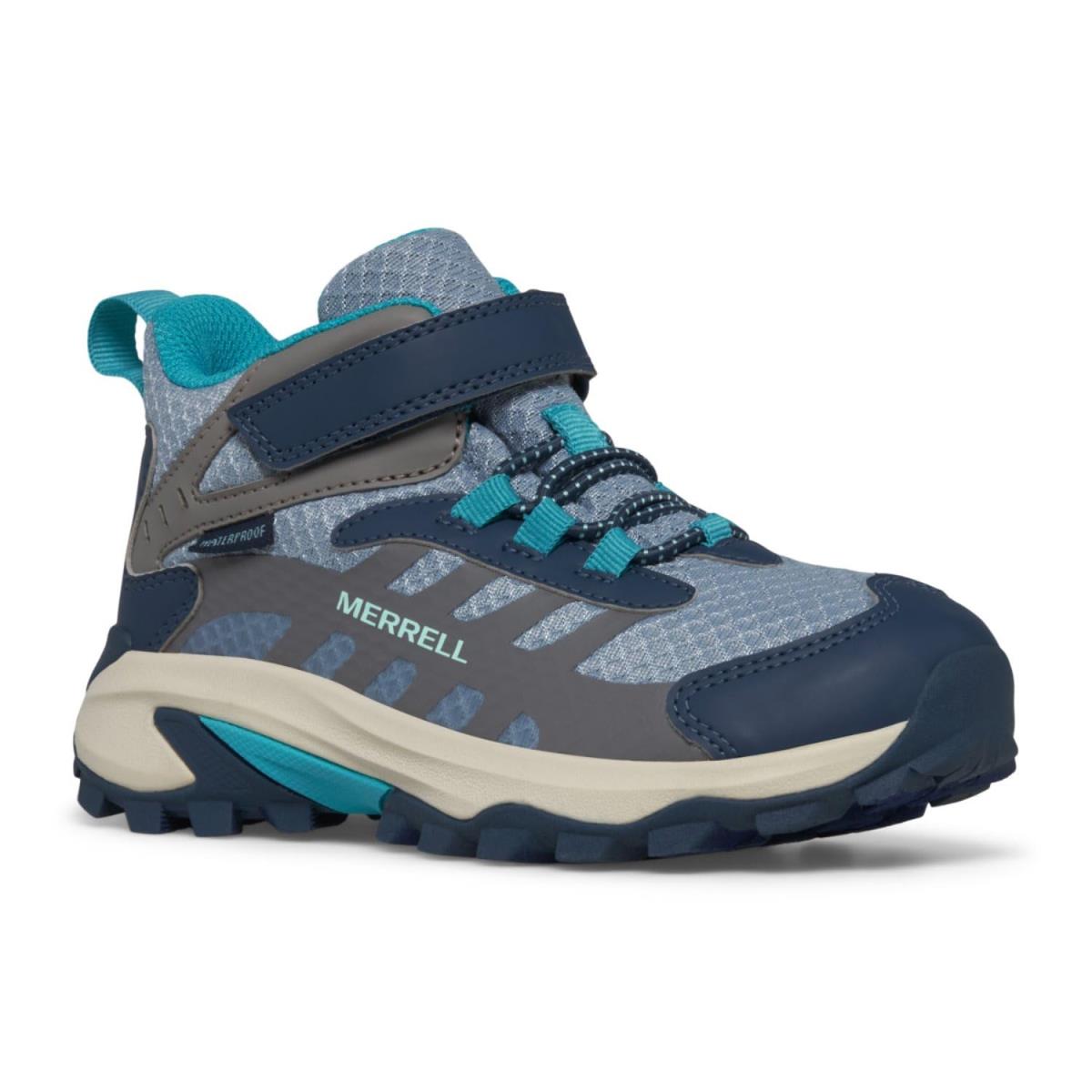 Merrell Kids Moab Speed 2 Mid A/c Waterproof Little Kid/big Kid Stone/Blue/Turq