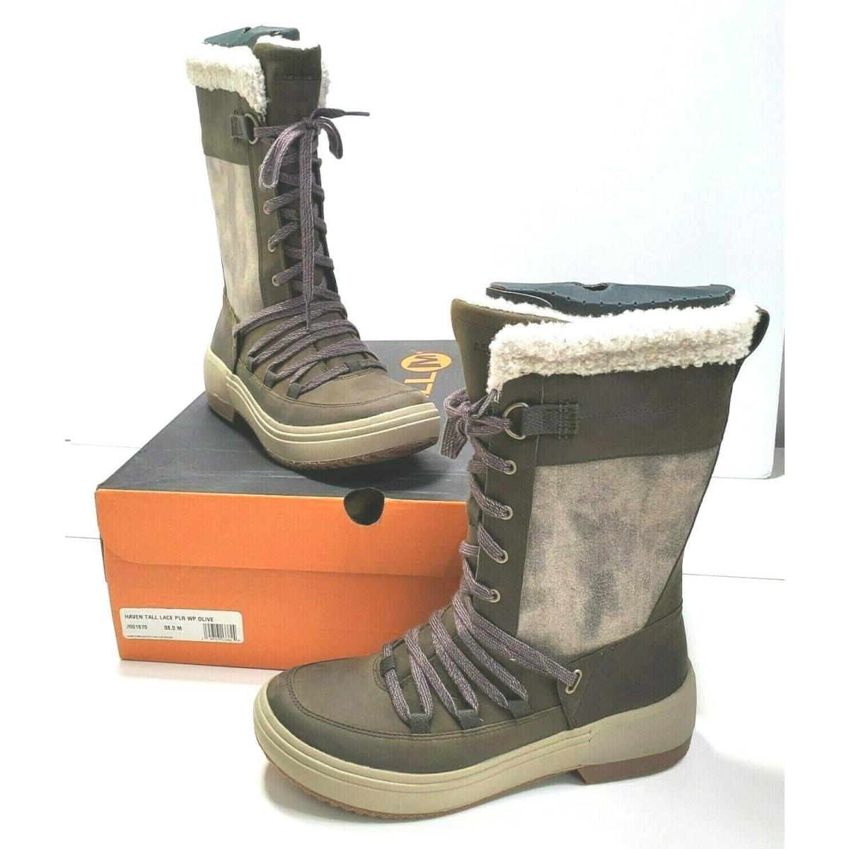 Merrell Women`s 8 Olive Haven Tall Lace Polar Waterproof Boots