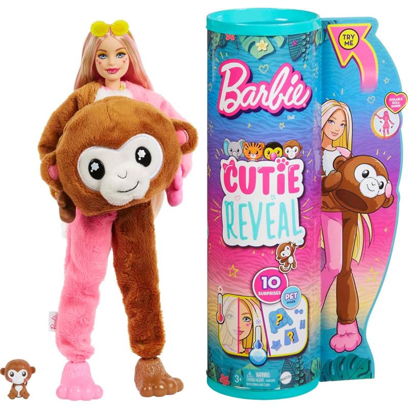 Barbie Cutie Reveal Fashion Doll Jungle Series Monkey Plush Costume 10 Surpris