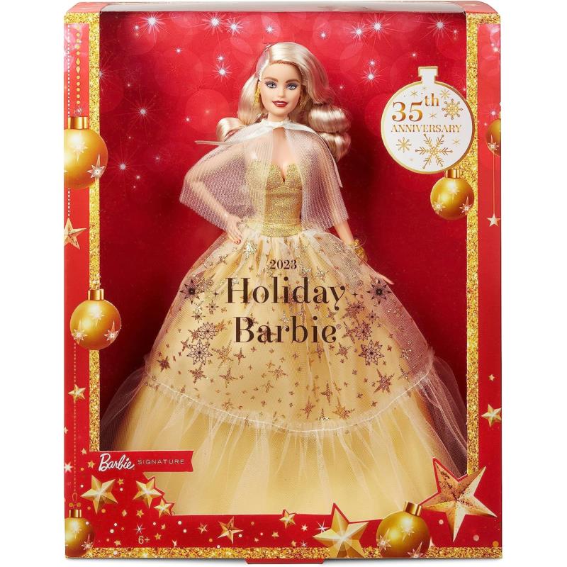 Barbie Signature Doll 2023 Holiday Collectible with Golden Gown Blonde Hair