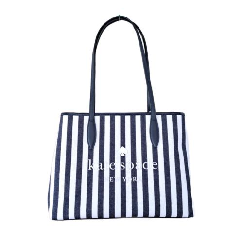 Kate Spade Street Tote Blazer Blue White Stripe Small Side Snap