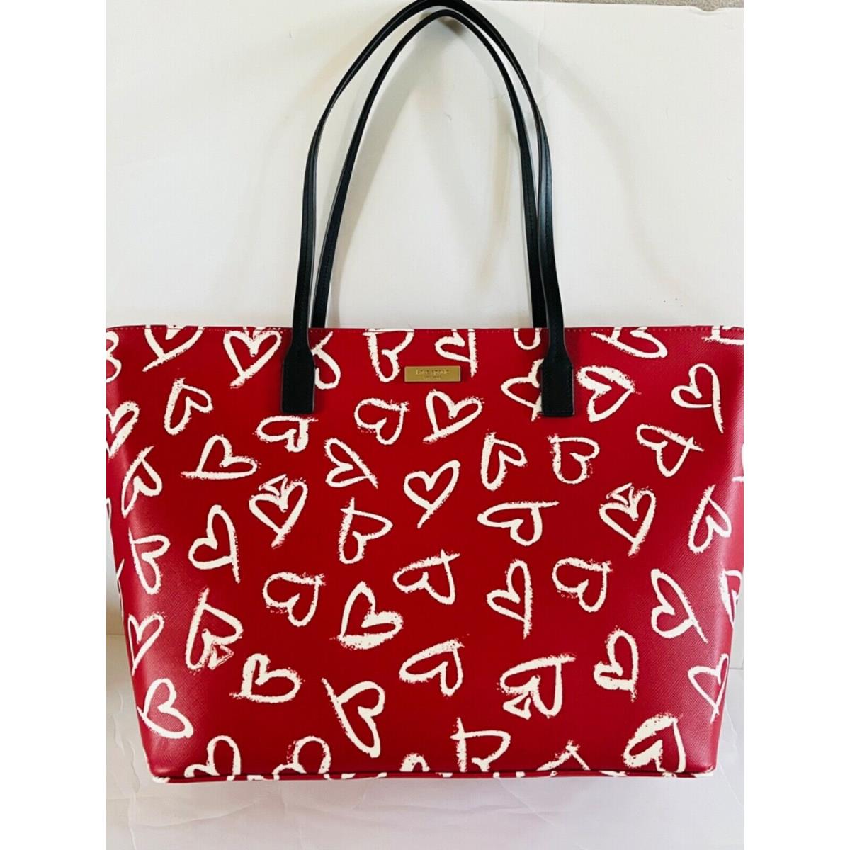 Kate Spade NY Margareta Lipstick Hearts Red Shore Street Zip Tote