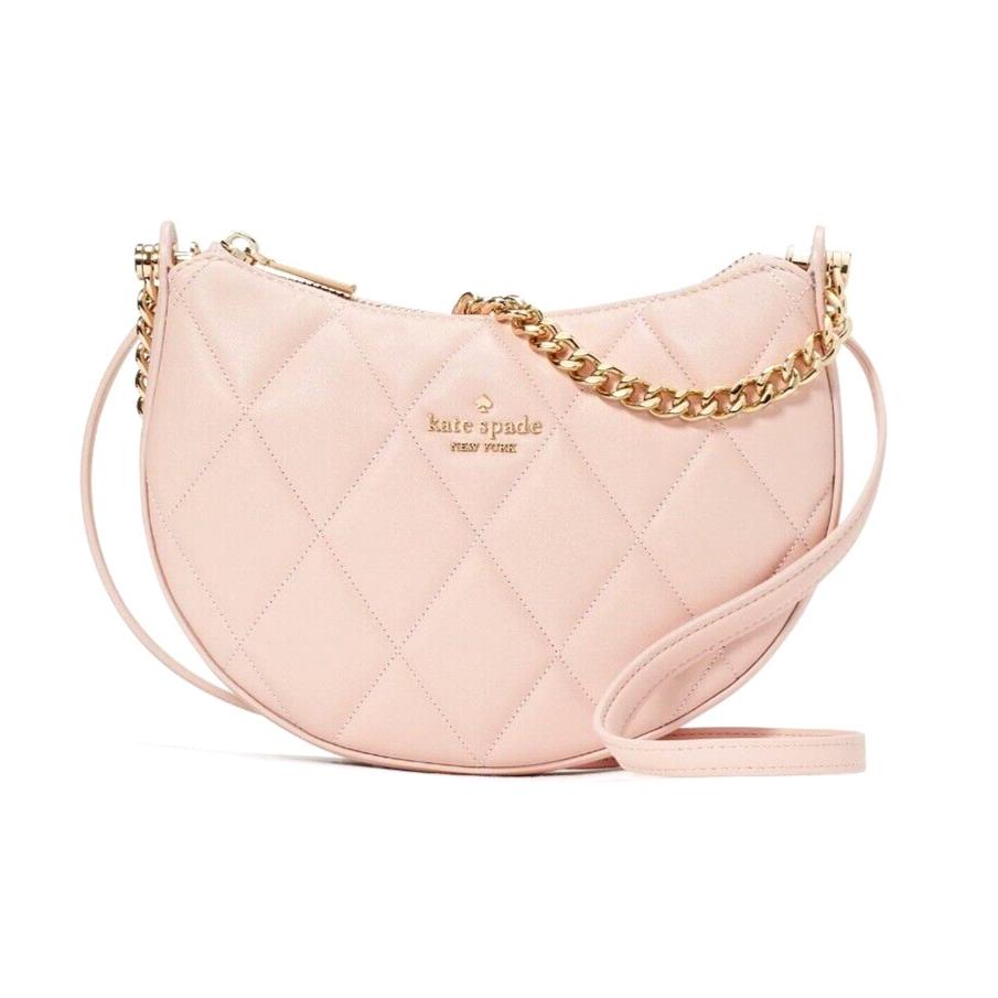 New Kate Spade Carey Zip Top Crossbody Quilted Smooth Leather Conch Pink