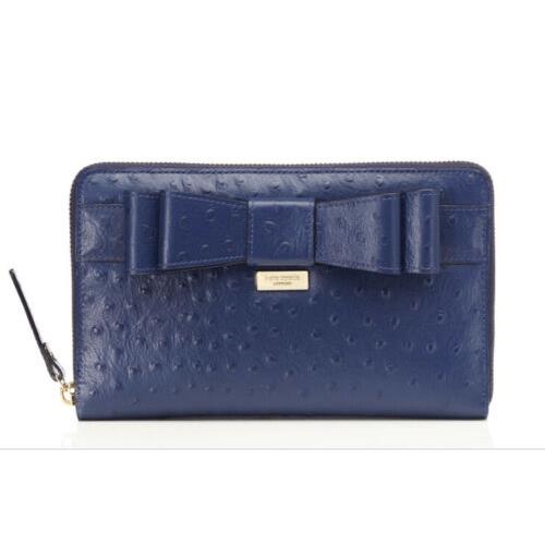 2015 Kate Spade Ostrich Zip Travel XL Wallet Organizer French Navy