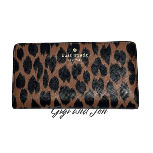Kate Spade Schuyler Animal Print Leopard Print Large Slim Bifold Wallet
