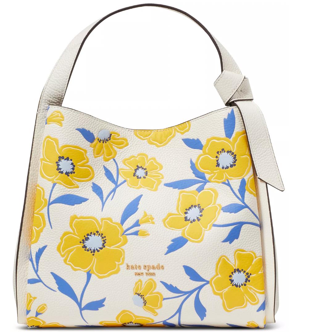 Kate Spade Knott Sunshine Floral Embossed Pebbled Leather Small Crossbody Tote