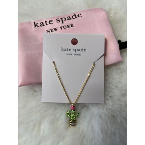 New Kate Spade Cactus Pendant Necklace Gold Tone Gift