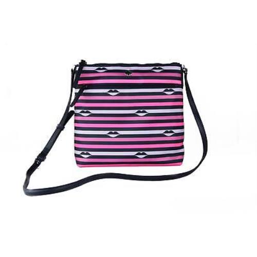 Kate Spade Jae Nylon Leather Flat Pink Striped Multi Crossbody Handbag Purse - Pink
