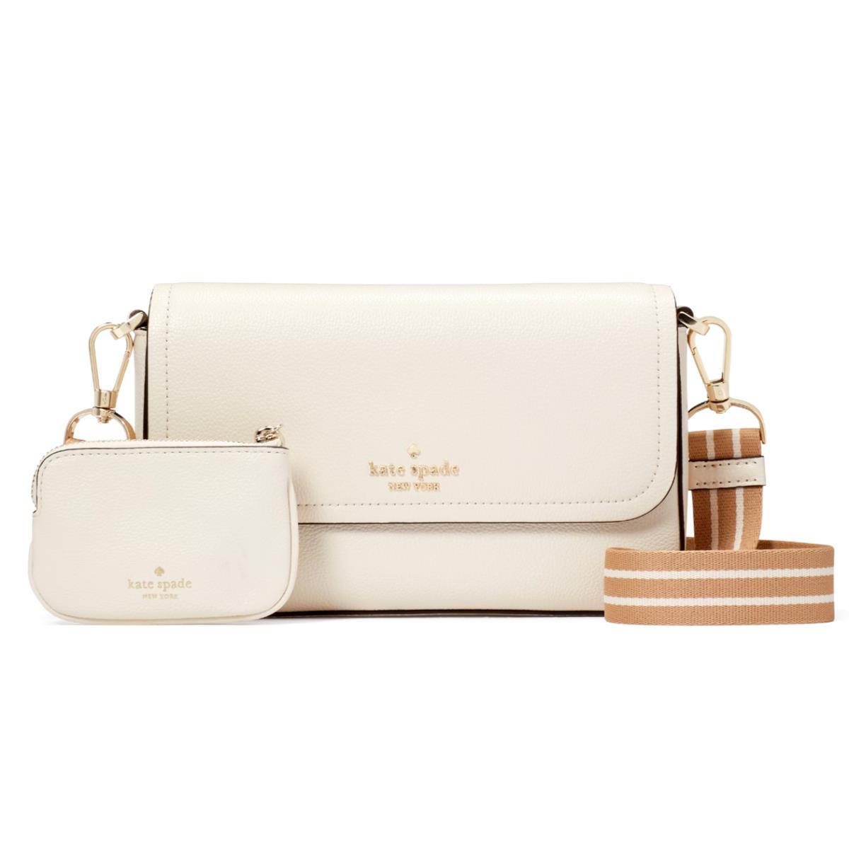 New Kate Spade Rosie Flap Crossbody Pebble Leather Parchment Multi - Exterior: