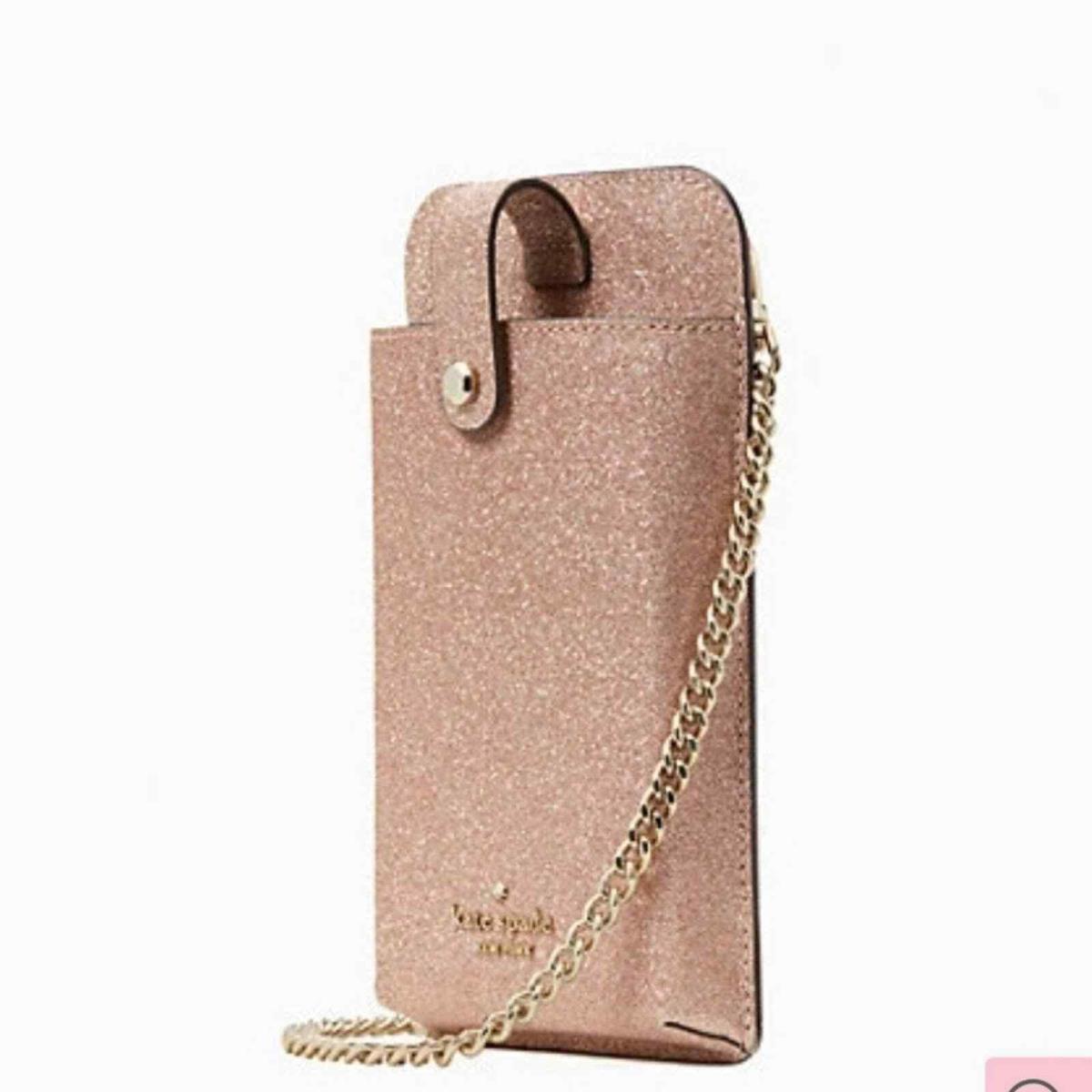 Kate Spade Shimmy Glitter Boxed North South Tab Phone Crossbody IN Rose Gold