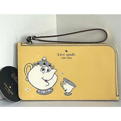 Disney Kate Spade Beauty and The Beast Medium L Zip Wristlet Daybreak Potts Chip