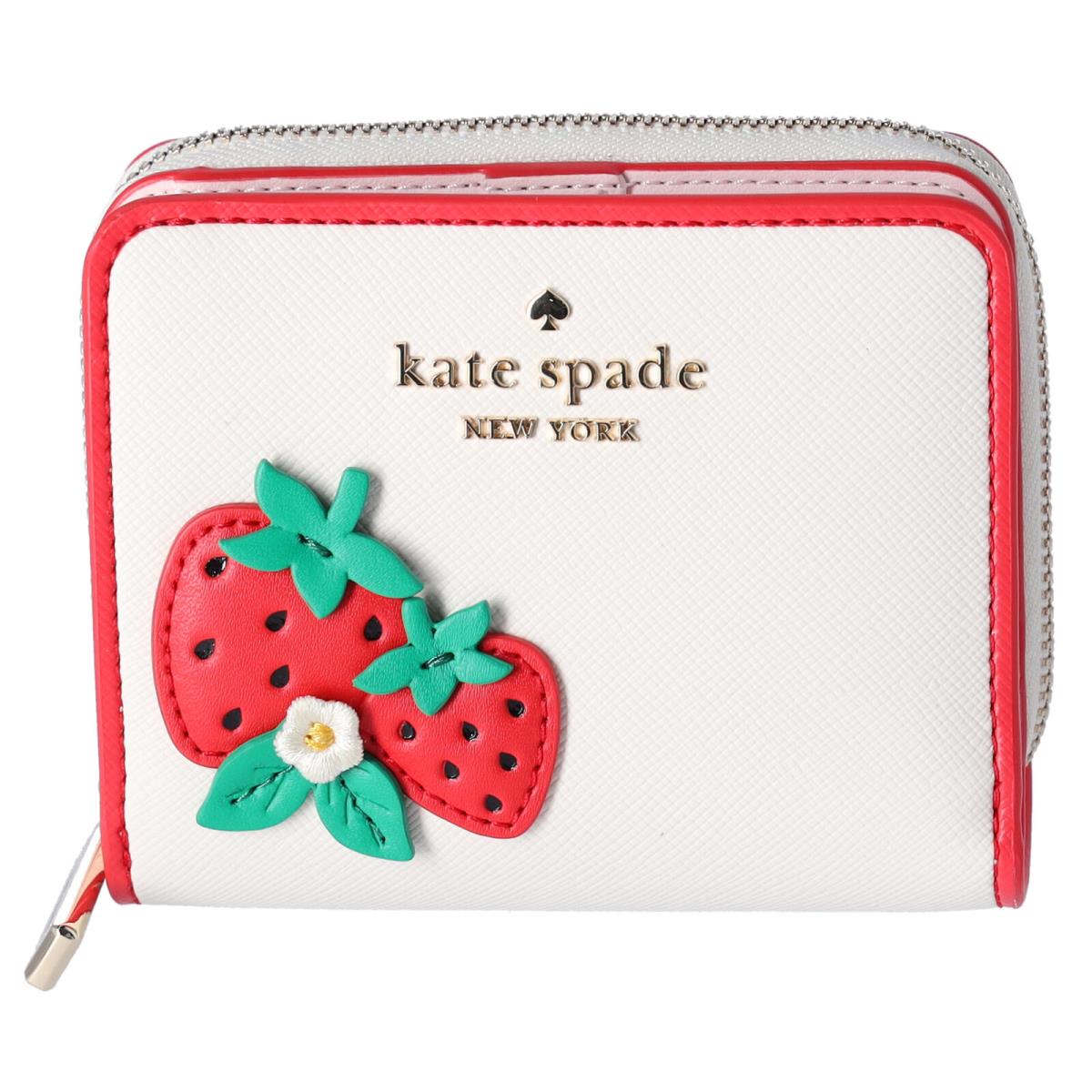 Kate Spade 3D Strawberry Dreams Small Zip Around Bifold Wallet Cream Multi