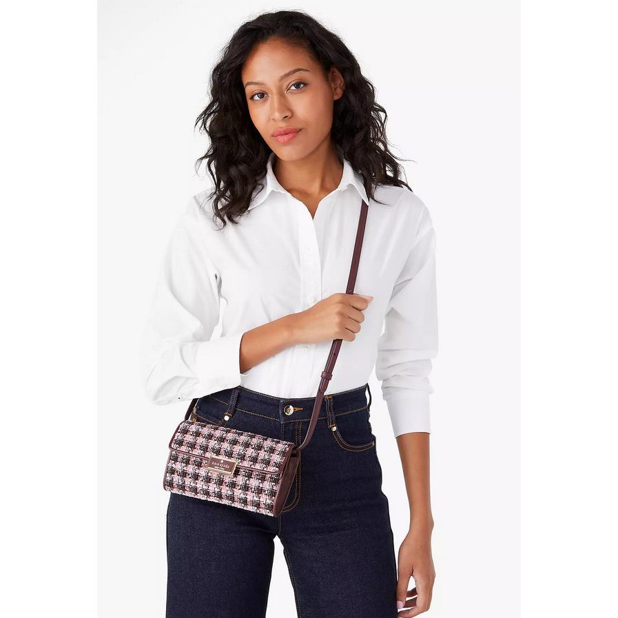 Kate Spade Reegan Flap Wallet Crossbody - Cherrywood Tweed Fabric KC703