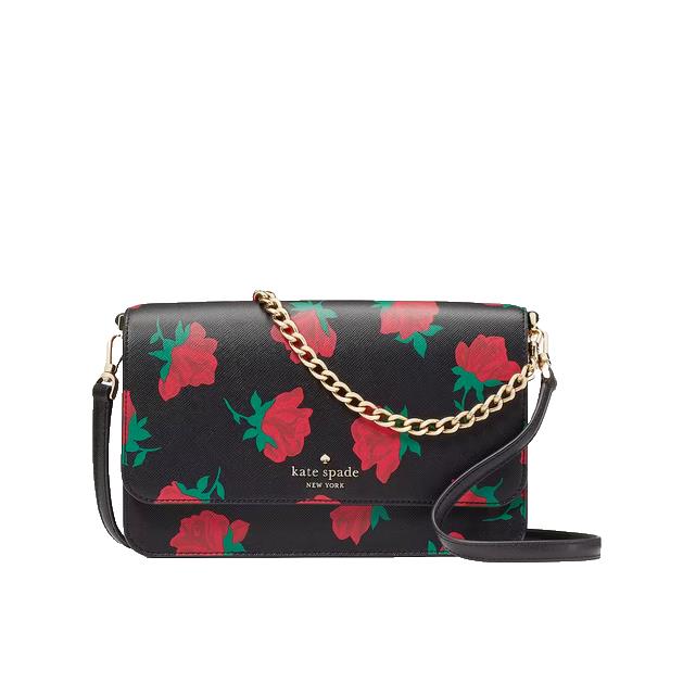 Kate Spade Madison Flap Convertible Crossbody - Rose Toss KE534 Floral Black Red