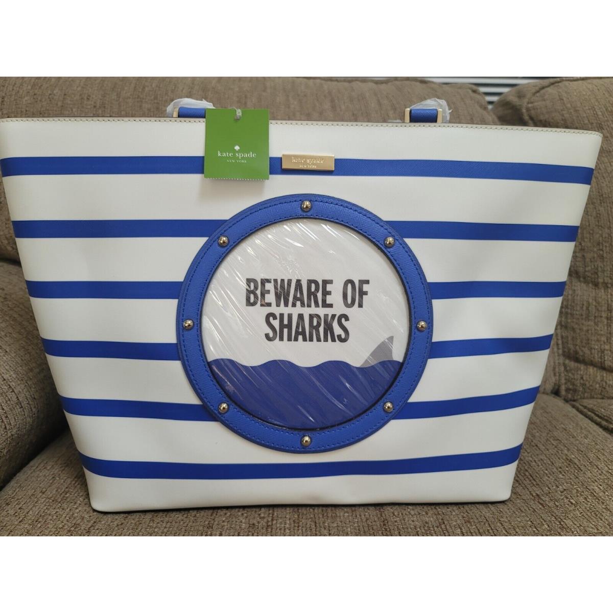 Kate Spade Make A Splash Beware OF Sharks Beach Tote The Only One ON
