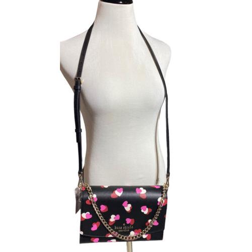 Kate Spade Carson Convertible Chain Crossbody Shoulder Bag Hearts Red Pink Black