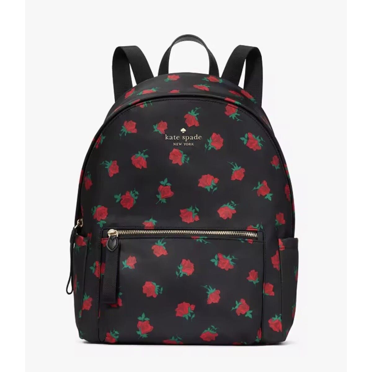 Kate Spade Chelsea Rose Toss Printed Large Backpack Nylon Black Multi