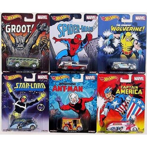 Hot Wheels Nostalgia Marvel Spider-man Captain America Ant-man Groot Set OF 6 RR