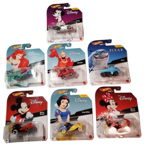 Hot Wheels Disney 2020 Complete Set of 7 Mattel Character Cars Ariel Sebastian