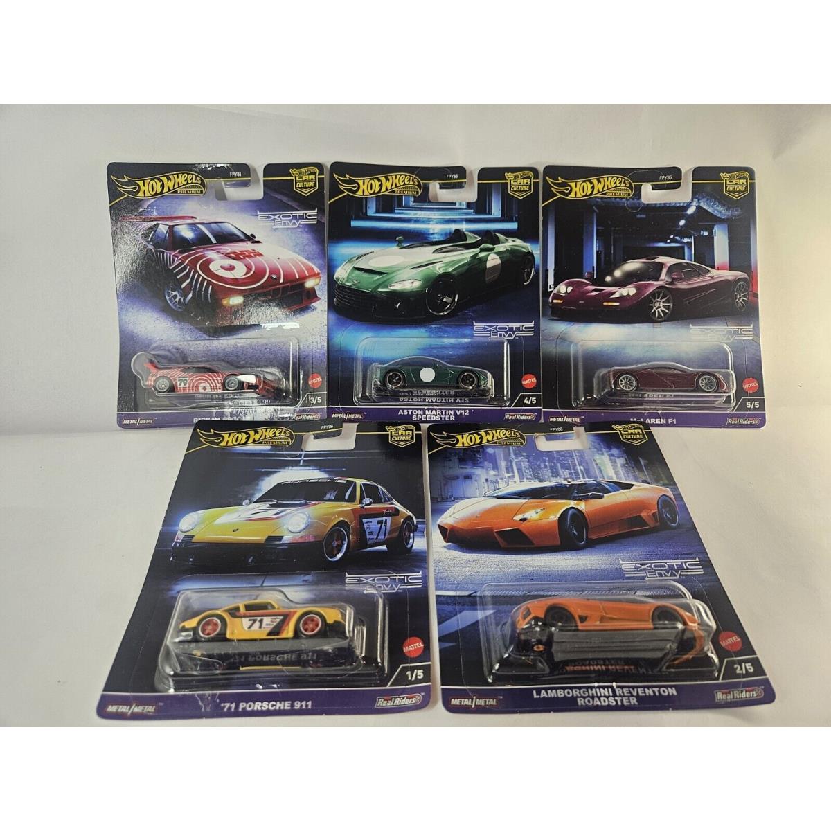 Hot Wheels Premium Car Culture 2024 Exotic Envy Set of 5 1:64 Cars Real Riders