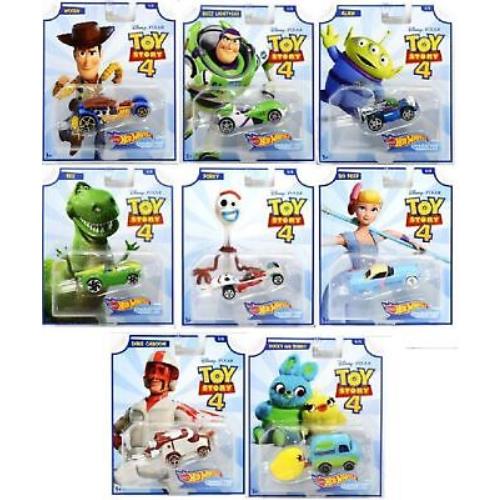 Hot Wheels Toy Story 4 Character Cars Complete Set of 8 Diecast Vehicles