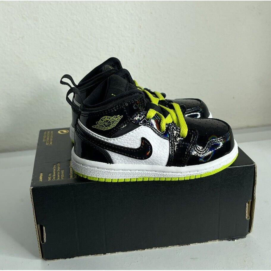 Nike Air Jordan 1 factory Mid Black Cyber Mystic Green Toddle Kicks Sneakers Size 6C