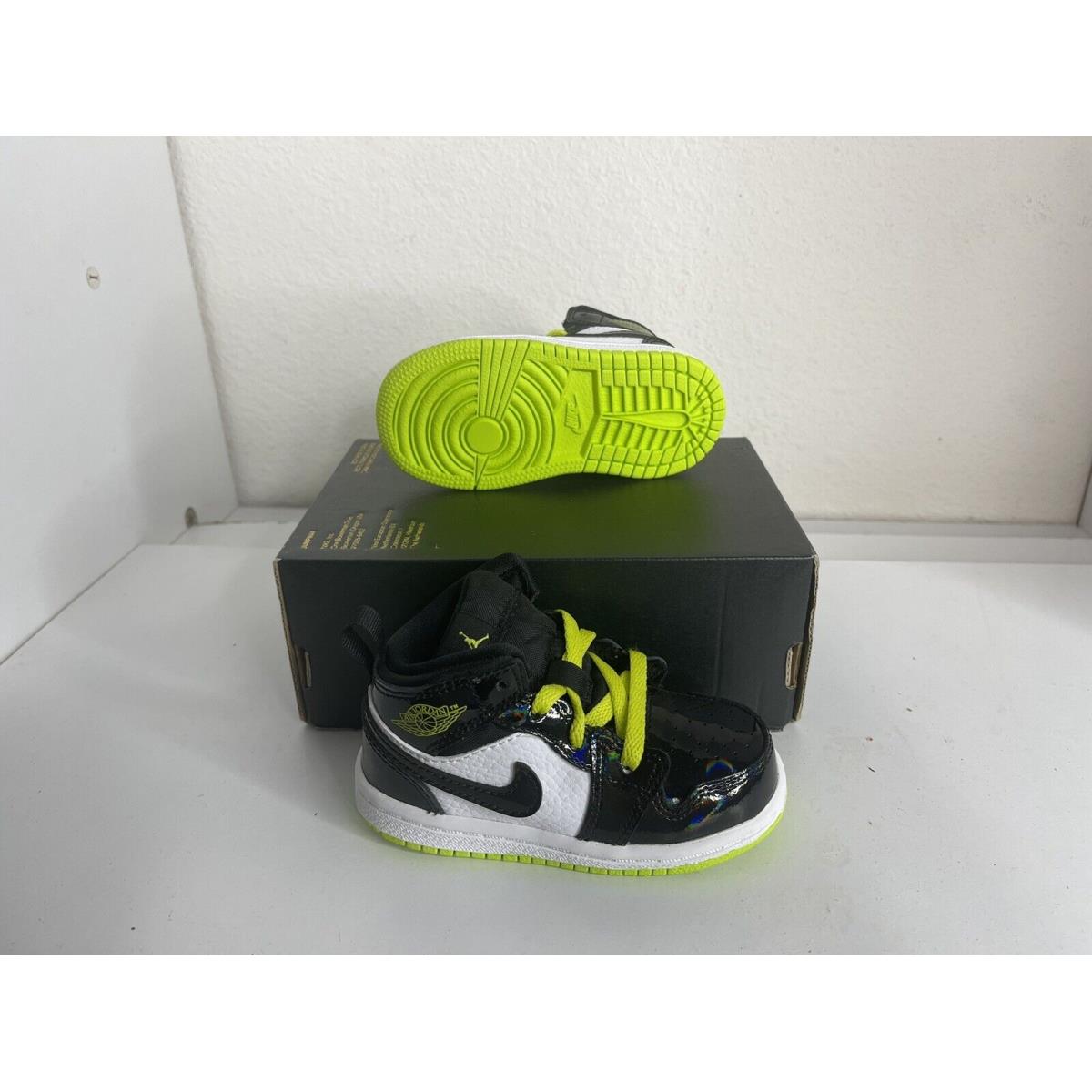 Nike Air Jordan 1 factory Mid Black Cyber Mystic Green Toddle Kicks Sneakers Size 6C