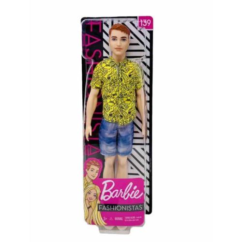 Barbie Ken Fashionistas Doll 139 Red Hair Graphic Yellow Shirt Blue Shorts