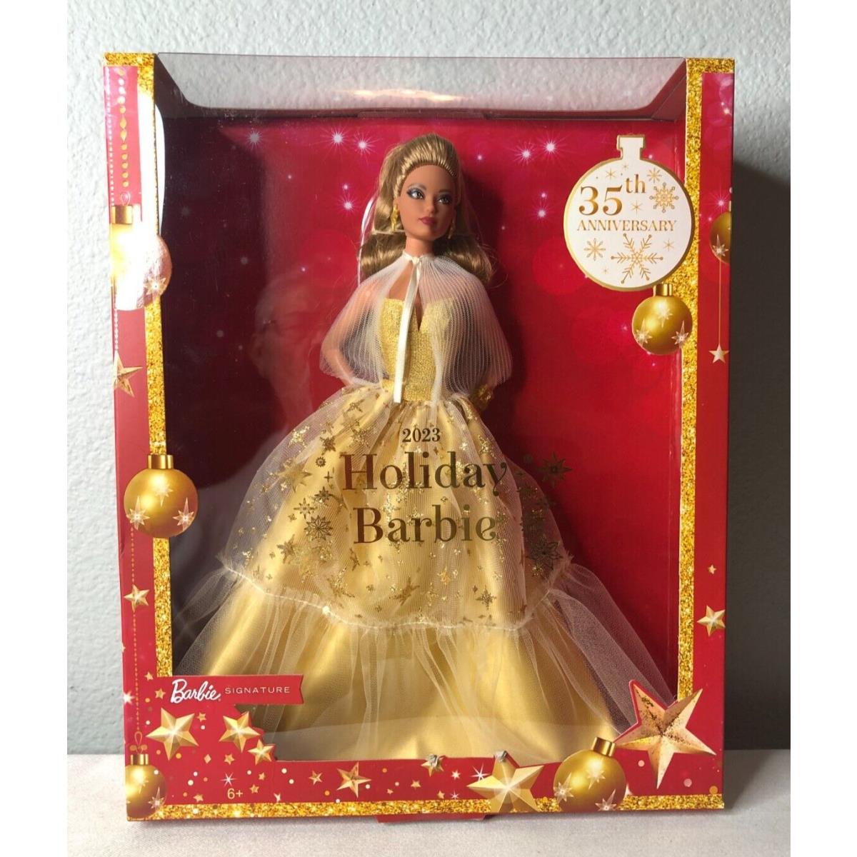 Barbie 2023 Holiday Doll Dark Golden Blonde 35th Anniversary Collector HJX06
