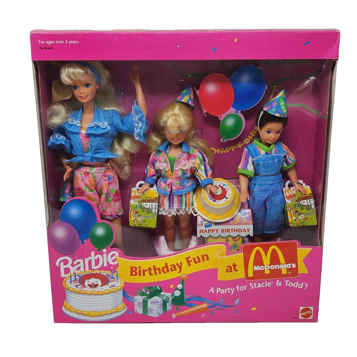 Vintage 1993 Birthday Fun AT Mcdonald`s Barbie Stacie Todd Dolls 11589 Box