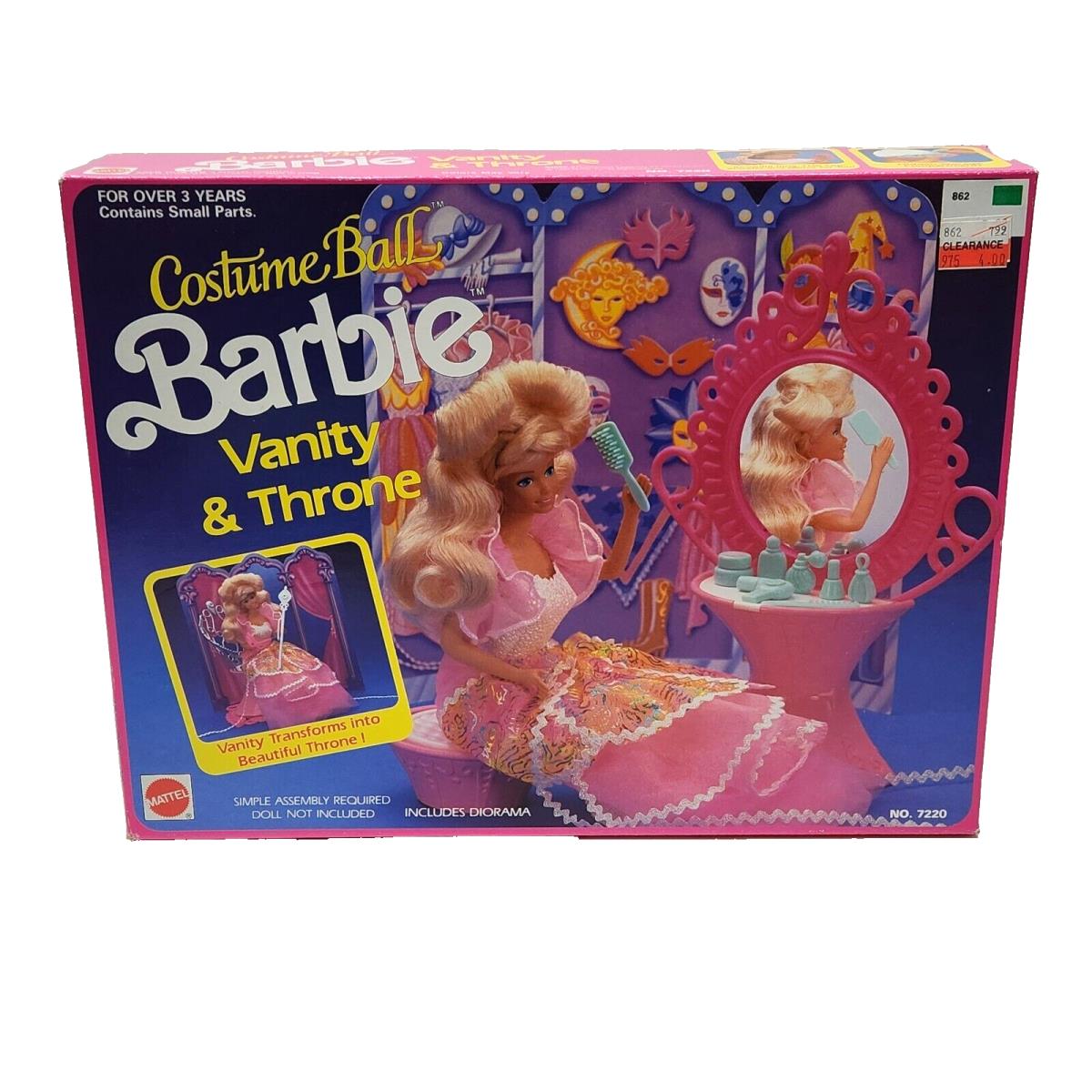 Vintage 1990 Mattel Costume Ball Barbie Vanity Throne Complete Box 7220