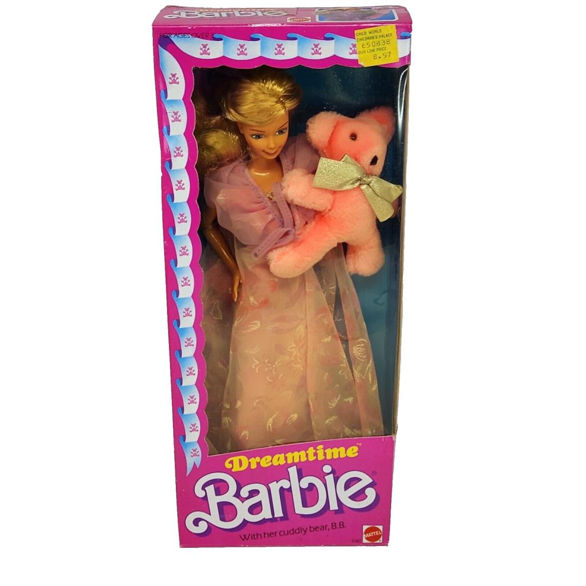 Vintage 1984 Dreamtime 9180 Barbie Doll W Pink Bear Mattel IN Box