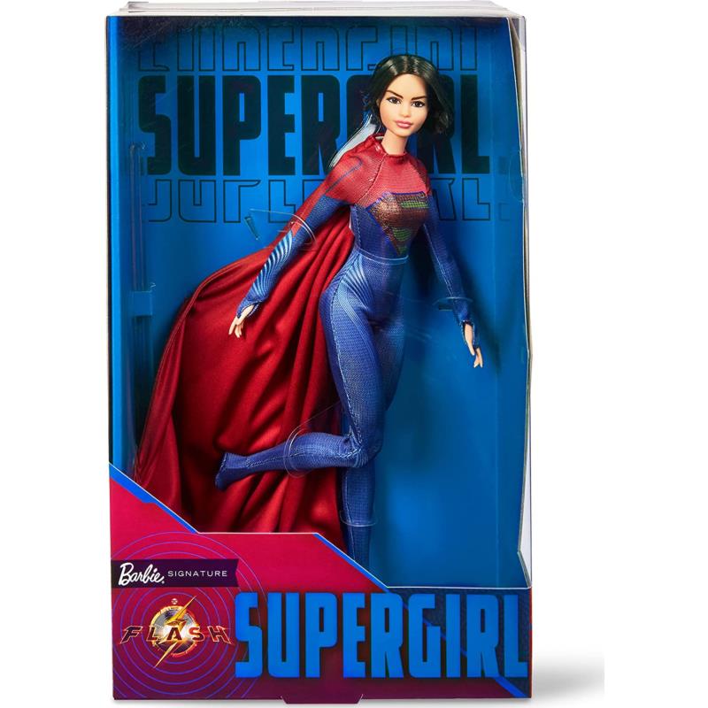 Supergirl Barbie Doll Collectible Doll From The Flash Movie Wearing Red and Blu