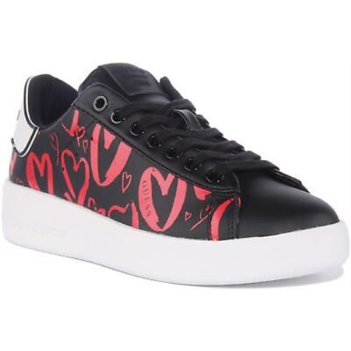 Guess Fl7Rc7Lep12 Rockies7 Womens Lace Up Heart Sneaker In Black Size US 5 - 11